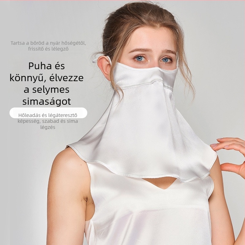 Félarcú selyemmaszk UV-védelemmel, légáteresztő, árnyékoló, rovarriasztó, mulberry selyemből