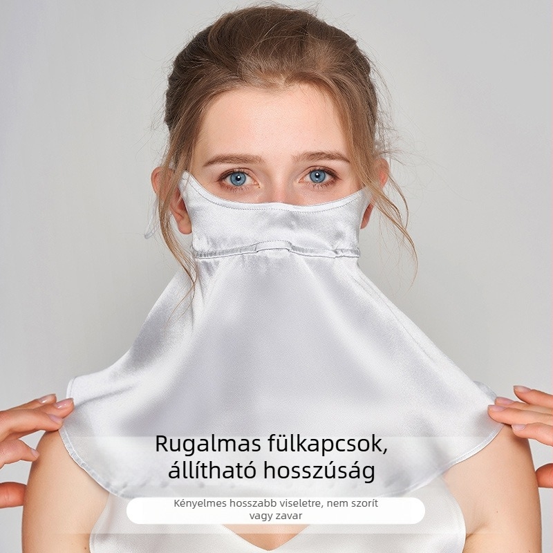 Félarcú selyemmaszk UV-védelemmel, légáteresztő, árnyékoló, rovarriasztó, mulberry selyemből