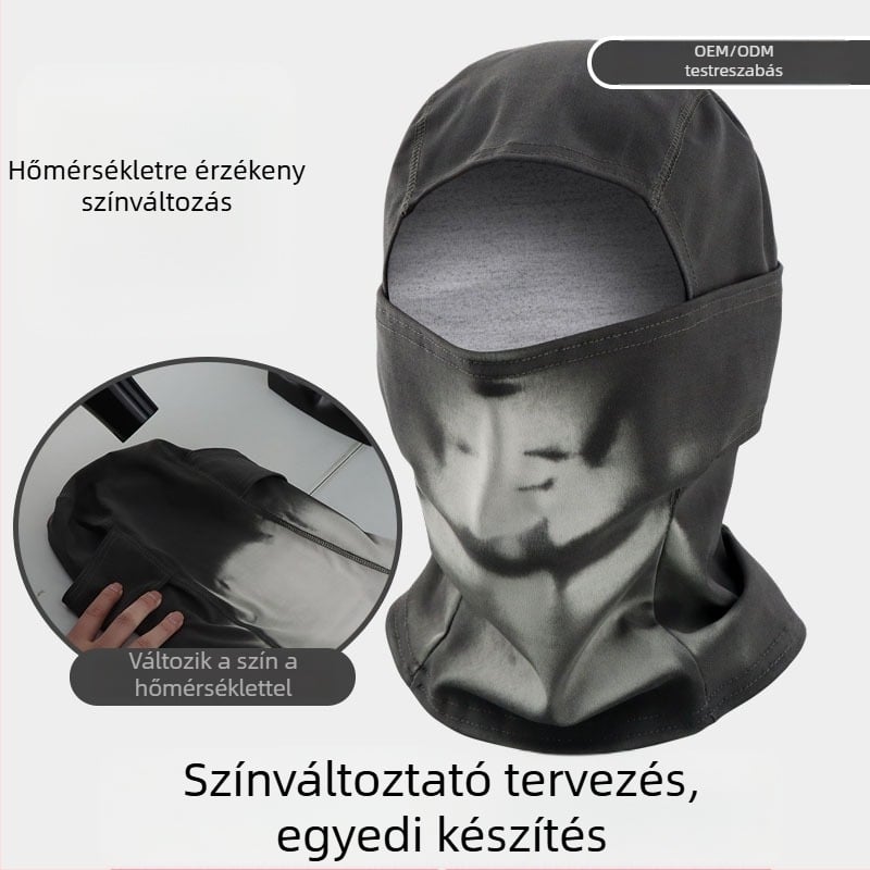Termokromatikus kerékpáros kapucni: teljes arcmaszk, légáteresztő, szélálló, poliészter anyagból
