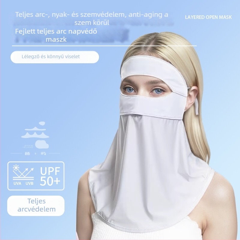 Női teljes arcú napvédő maszk — lélegző, UV védelem, szélálló, egy darabos kivitel, Ice Silk anyag (poloszteszter) spandexszel
