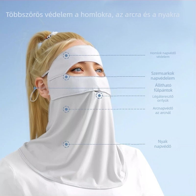Női teljes arcú napvédő maszk — lélegző, UV védelem, szélálló, egy darabos kivitel, Ice Silk anyag (poloszteszter) spandexszel