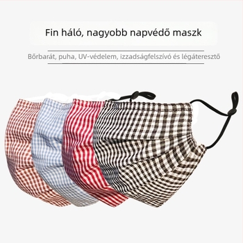 Pamutból készült, kétszintű, kockás mintázatú arcmaszk napvédelmi és porvédelmi funkcióval