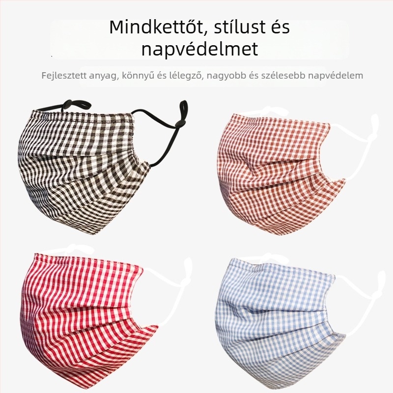 Pamutból készült, kétszintű, kockás mintázatú arcmaszk napvédelmi és porvédelmi funkcióval