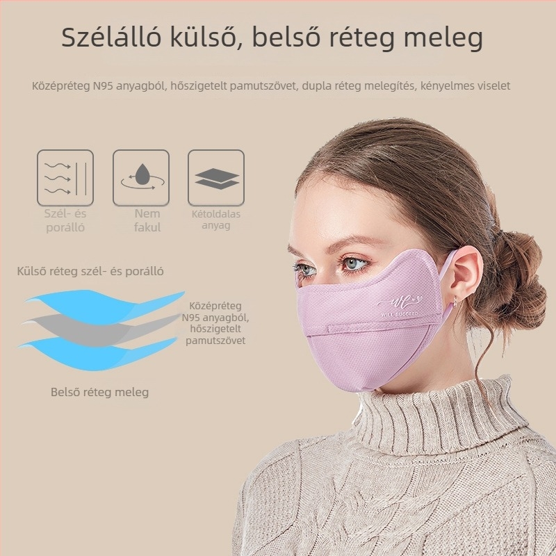 Pamut női maszk - ősz/tél, fülkötéses kialakítás, UPF50+ UV védelem