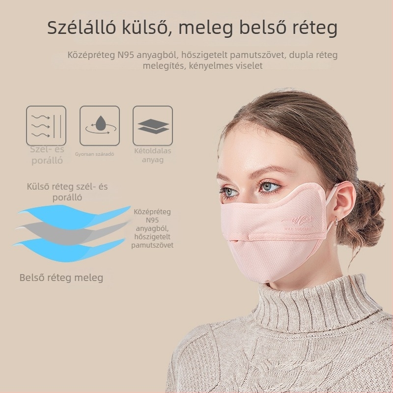 Pamut női maszk - ősz/tél, fülkötéses kialakítás, UPF50+ UV védelem