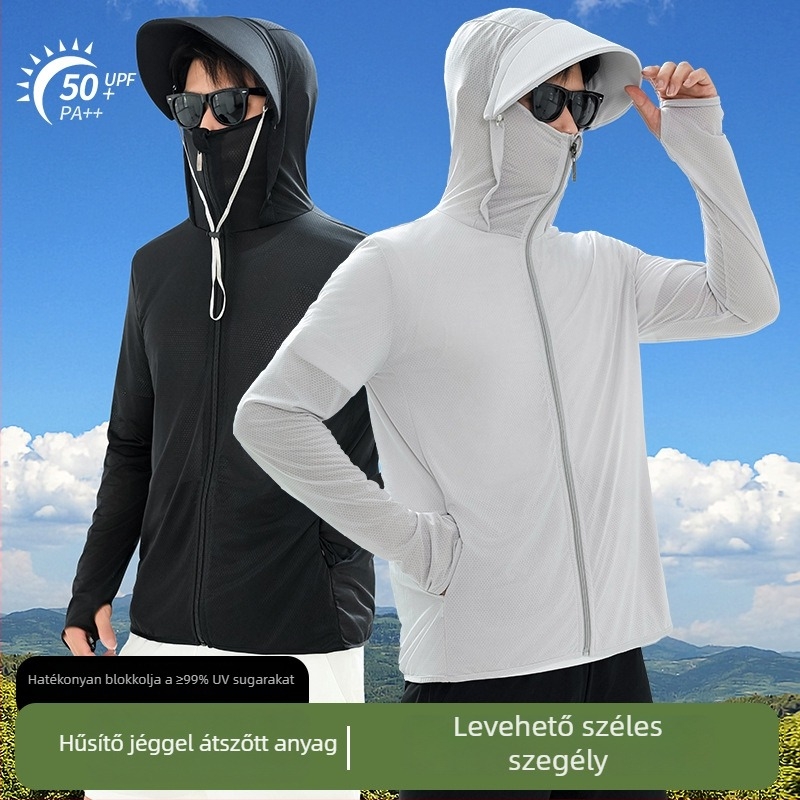UPF50+ napvédelmet nyújtó, ice silk anyagú, könnyű nyári kabát cipzáras záródással