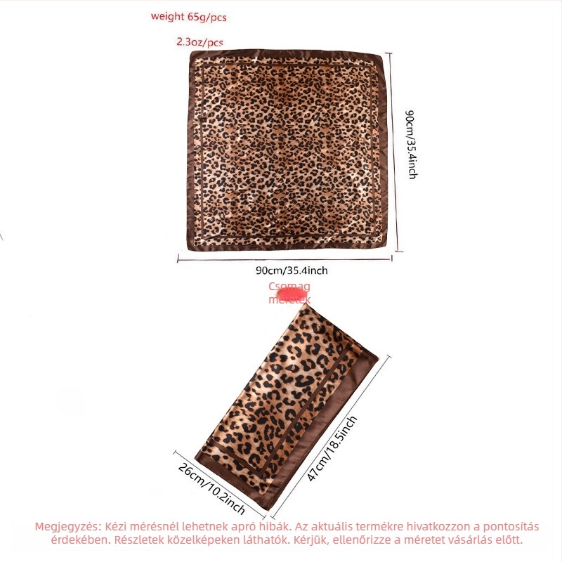 Leopard mintás sátén négyszöges kendő szegéllyel, sima szövés
