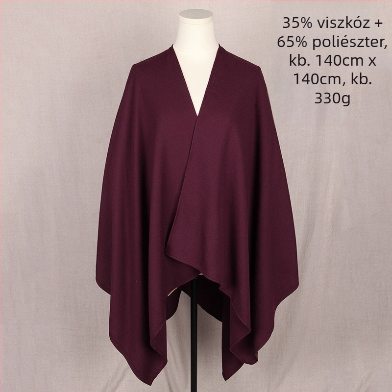 Sötétkék egyszínű köpeny-sál hasítékkal, ultra-soft, japán–koreai stílus, sokoldalú őszi-téli külső réteg, klímás helyiségekhez