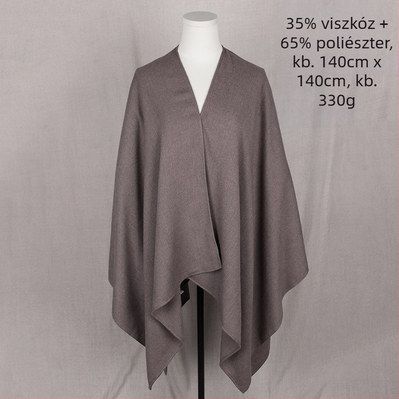 Sötétkék egyszínű köpeny-sál hasítékkal, ultra-soft, japán–koreai stílus, sokoldalú őszi-téli külső réteg, klímás helyiségekhez