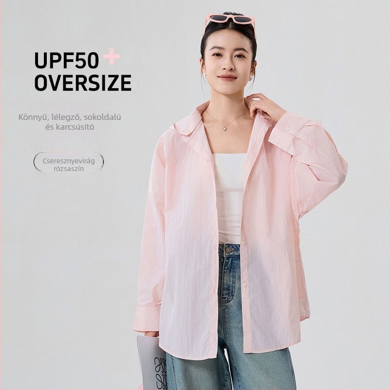 Női UV-védelmet nyújtó, nyári vékony blúz-kardigán, laza szabás, hosszú ujjú, Nylon 95%+, UPF50+