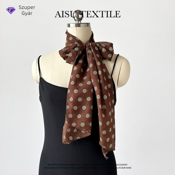 Hosszú pöttyös chiffon sál, nyomtatott, sima szövés, poliészter >96%, tavaszi minimalist, sokoldalú kiegészítő