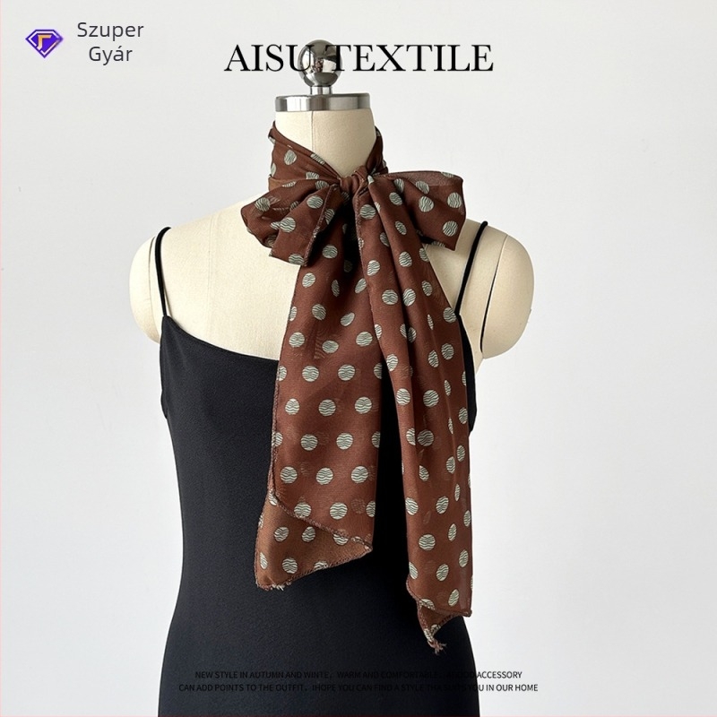Hosszú pöttyös chiffon sál, nyomtatott, sima szövés, poliészter >96%, tavaszi minimalist, sokoldalú kiegészítő