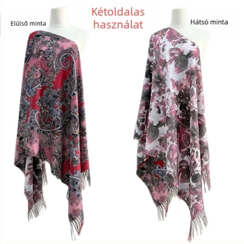 Női sál imitált kasmírból, kétoldalas virágmintás, warp-knit szövésű, őszi viselet