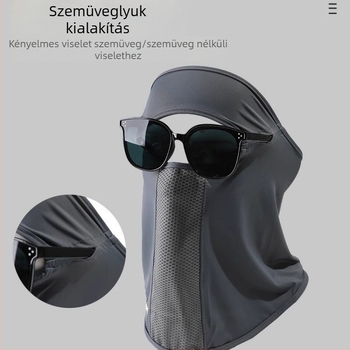 Teljes arc- és nyakvédő napszemmaszk UV védelemmel, porálló, Ice Silk anyag, poliészter 71-80% és spandex 21-30%