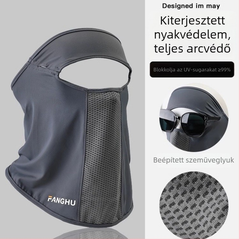 Teljes arc- és nyakvédő napszemmaszk UV védelemmel, porálló, Ice Silk anyag, poliészter 71-80% és spandex 21-30%