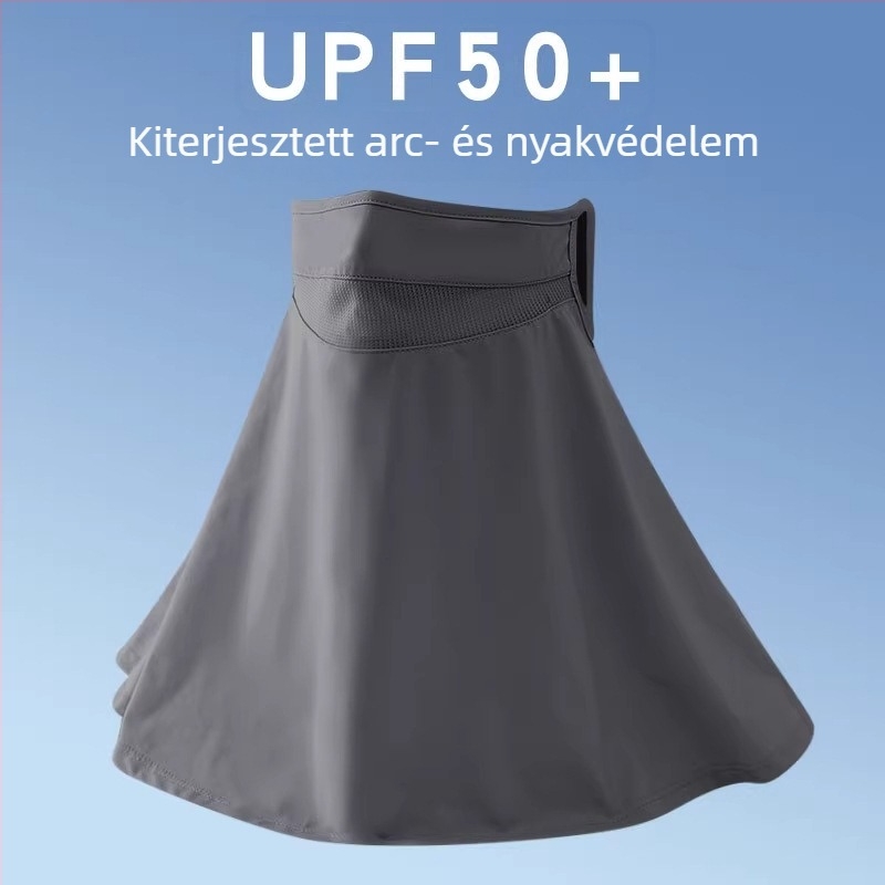 Napvédő arcfedő a teljes arc és nyak védelmére, légáteresztő háló, fülre rögzítés, UV-védelem, nyári hűsítő ice silk anyag