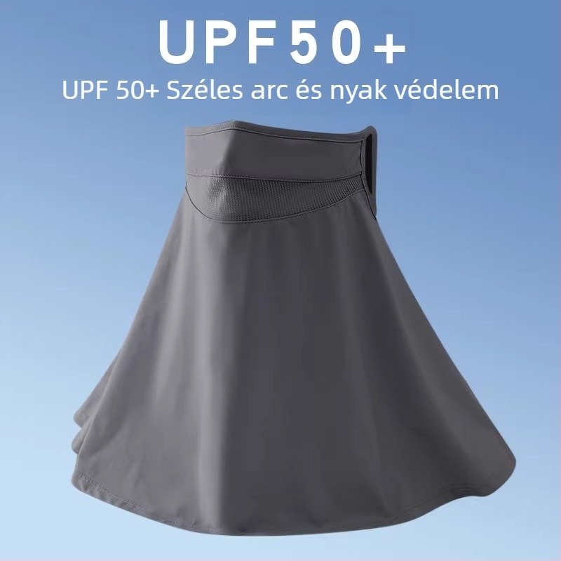 Napvédő arcfedő a teljes arc és nyak védelmére, légáteresztő háló, fülre rögzítés, UV-védelem, nyári hűsítő ice silk anyag