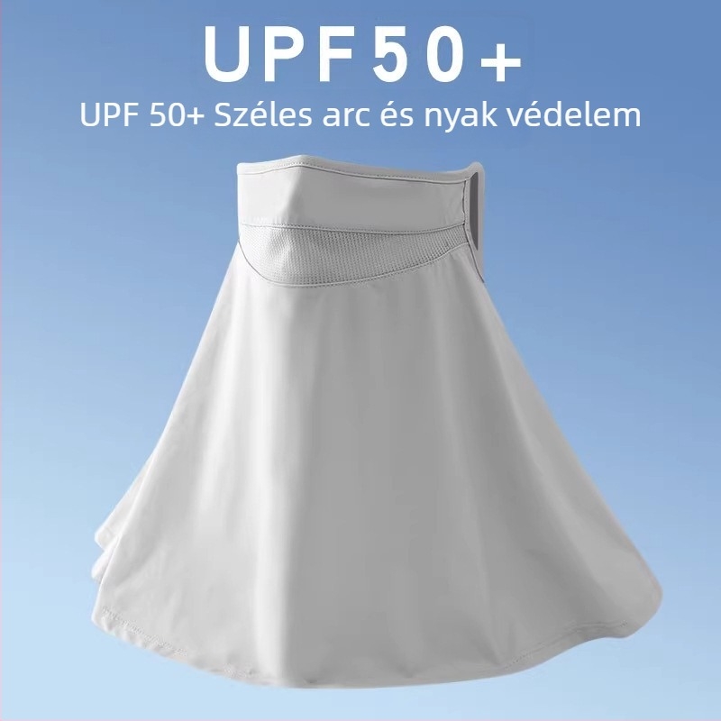 Napvédő arcfedő a teljes arc és nyak védelmére, légáteresztő háló, fülre rögzítés, UV-védelem, nyári hűsítő ice silk anyag
