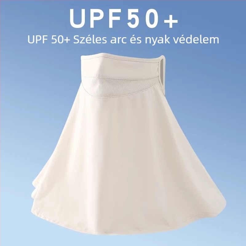 Napvédő arcfedő a teljes arc és nyak védelmére, légáteresztő háló, fülre rögzítés, UV-védelem, nyári hűsítő ice silk anyag