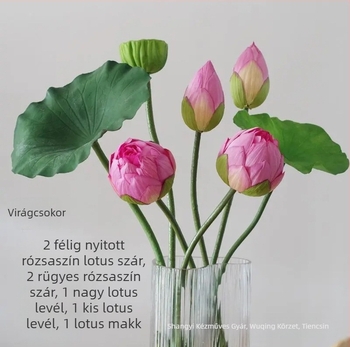 Lotus művirág élethű levél textúrával – beltéri dekoráció, esküvő és kellék fotózáshoz; Anyagok: PU, puha ragasztó, selyem virág; Készítés: stilizálás, reliefes textúra; Modell: 19022027760