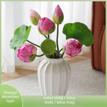 Lotus művirág élethű levél textúrával – beltéri dekoráció, esküvő és kellék fotózáshoz; Anyagok: PU, puha ragasztó, selyem virág; Készítés: stilizálás, reliefes textúra; Modell: 19022027760