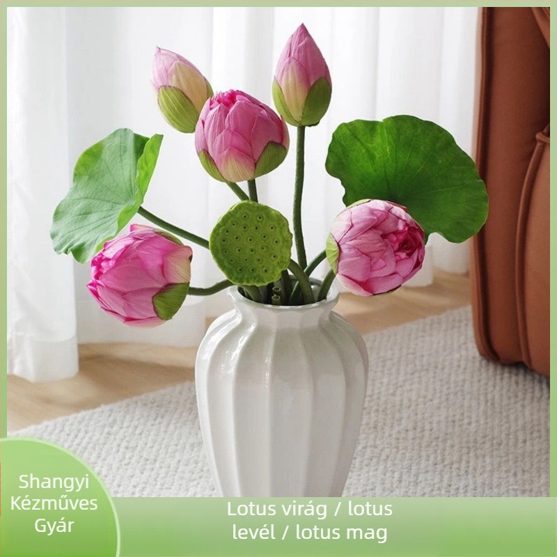 Lotus művirág élethű levél textúrával – beltéri dekoráció, esküvő és kellék fotózáshoz; Anyagok: PU, puha ragasztó, selyem virág; Készítés: stilizálás, reliefes textúra; Modell: 19022027760