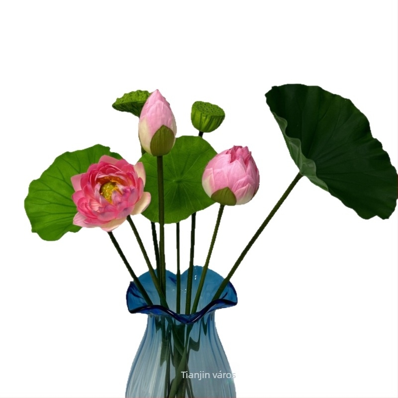 Lotus művirág élethű levél textúrával – beltéri dekoráció, esküvő és kellék fotózáshoz; Anyagok: PU, puha ragasztó, selyem virág; Készítés: stilizálás, reliefes textúra; Modell: 19022027760