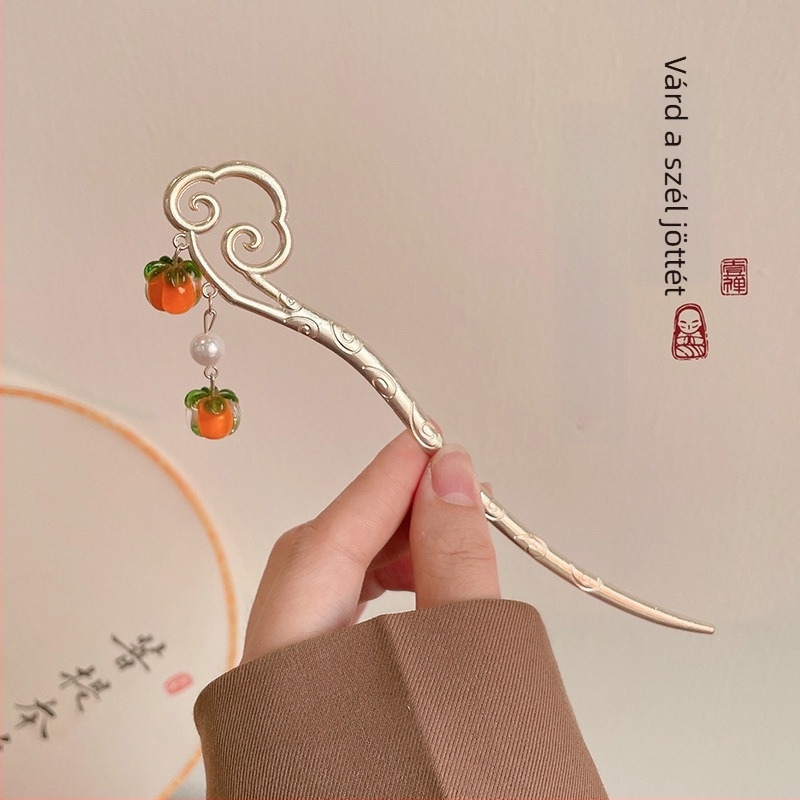 Fém hajtű Persimmon Ruyi Xiangyun – kézzel készített Hanfu fejfedő nőknek