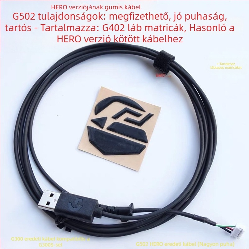 USB egérkábel, kompatibil GPW1, GPW2, G102, G302, G402, G502 Hero, G303, G403, G300, G300S; Micro USB interfész