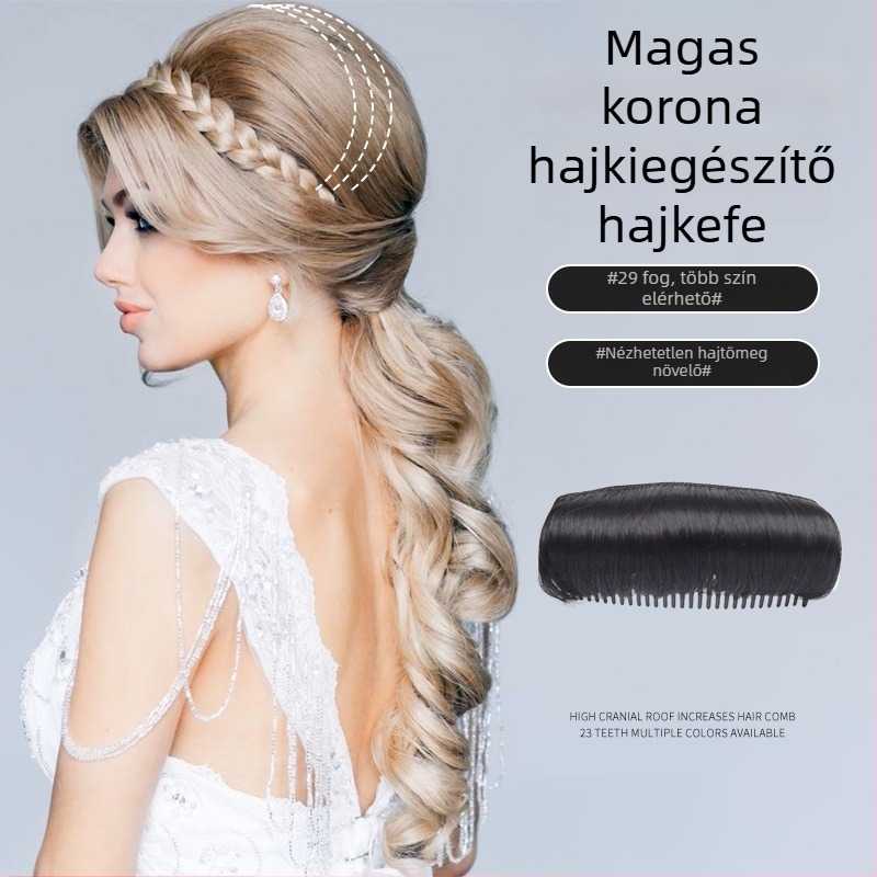 Hajkiegészítő: U‑alakú 29‑fogú láthatatlan koronát emelő hajkefe, műanyag/gyanta, kézzel készített
