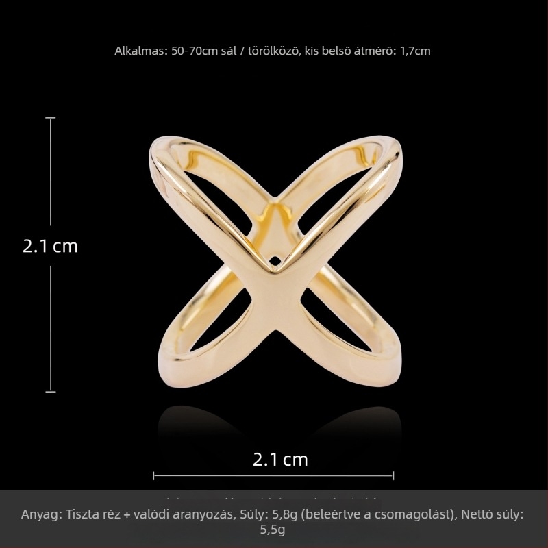Réz X-formájú sálkapocs nőknek aranyozott felülettel és arany beépítésekkel