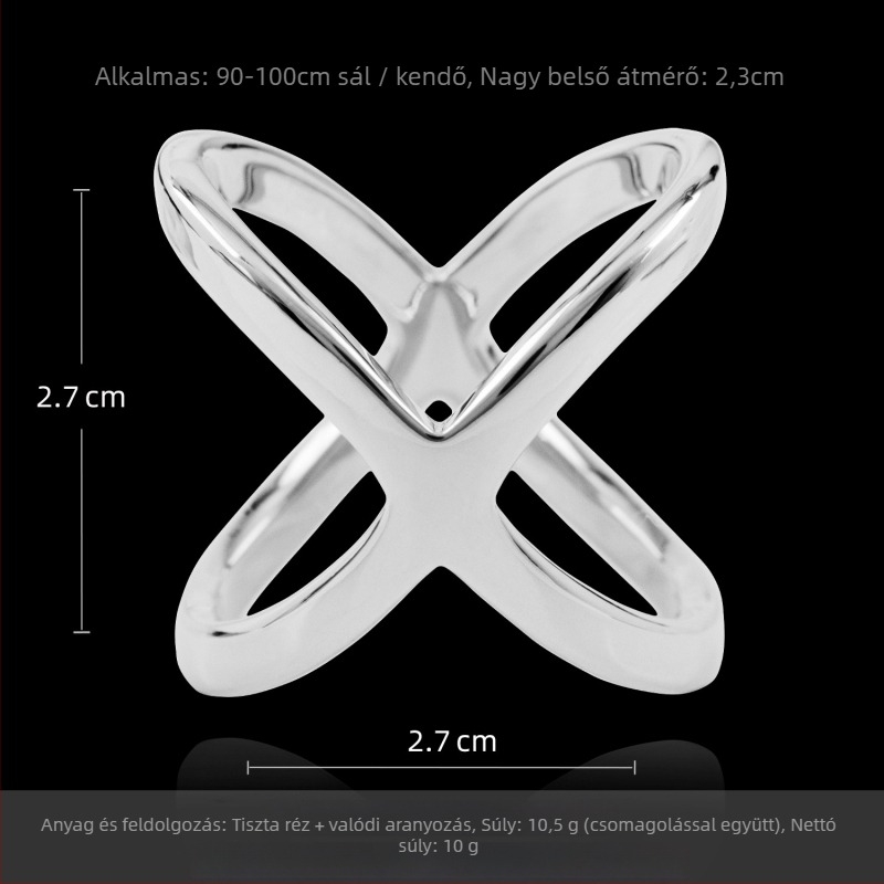 Réz X-formájú sálkapocs nőknek aranyozott felülettel és arany beépítésekkel