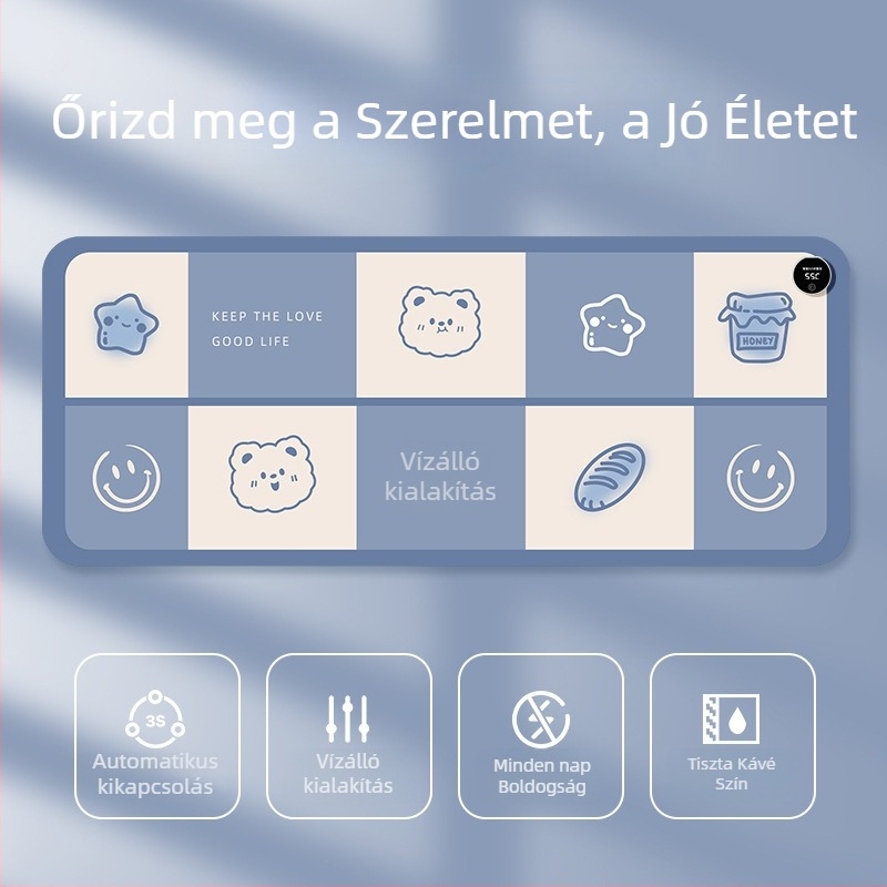 Nagy méretű fűtött egérpad iroda asztalhoz, cartoon stílus, állítható hőmérséklet, alumínium hőelvezetés, bőrhatású felület