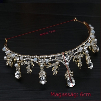 Koreai stílusú menyasszonyi fejfedő – kézzel készített gyöngyös korona tiara, ötvözet, elektroplátolt