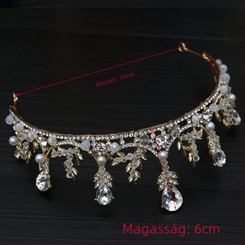 Koreai stílusú menyasszonyi fejfedő – kézzel készített gyöngyös korona tiara, ötvözet, elektroplátolt