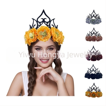 Fejfedő – művirágos korona, kézzel készült textil szalag, női stílus, Queen Crown, testreszabható