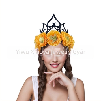 Fejfedő – művirágos korona, kézzel készült textil szalag, női stílus, Queen Crown, testreszabható