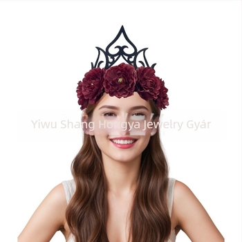 Fejfedő – művirágos korona, kézzel készült textil szalag, női stílus, Queen Crown, testreszabható