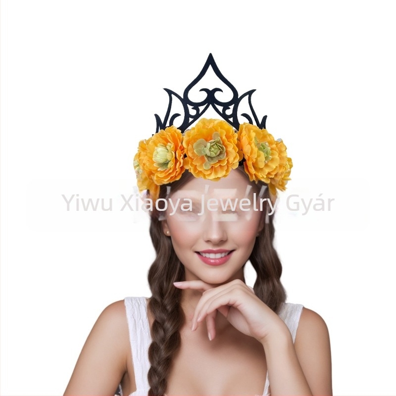 Fejfedő – művirágos korona, kézzel készült textil szalag, női stílus, Queen Crown, testreszabható