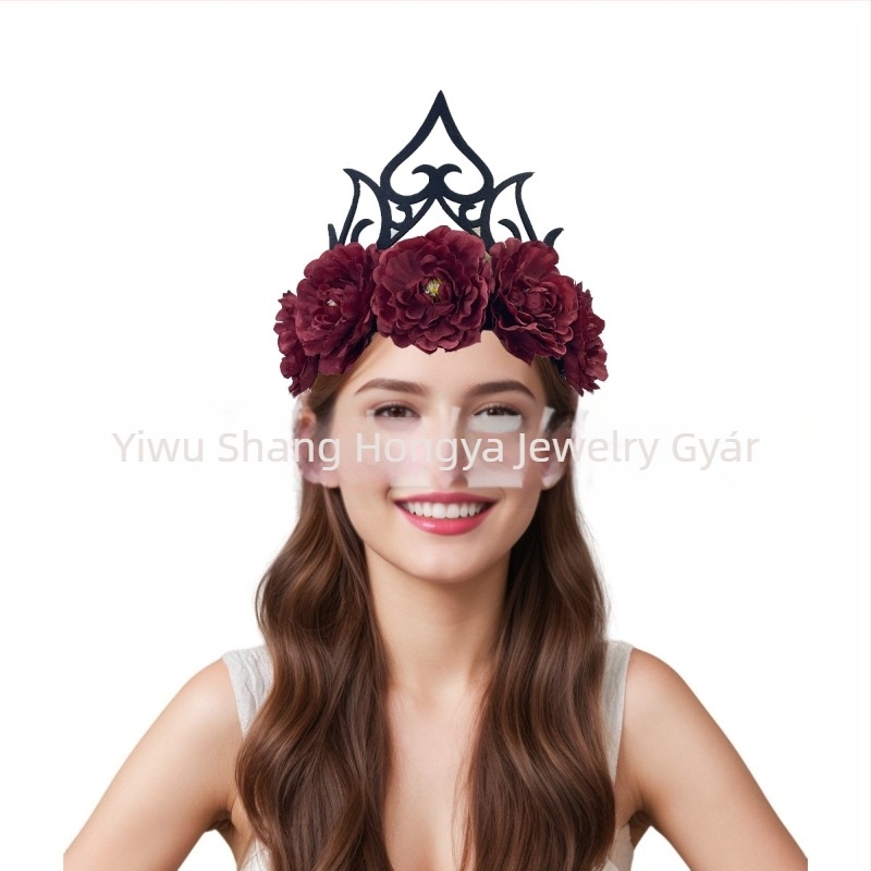 Fejfedő – művirágos korona, kézzel készült textil szalag, női stílus, Queen Crown, testreszabható