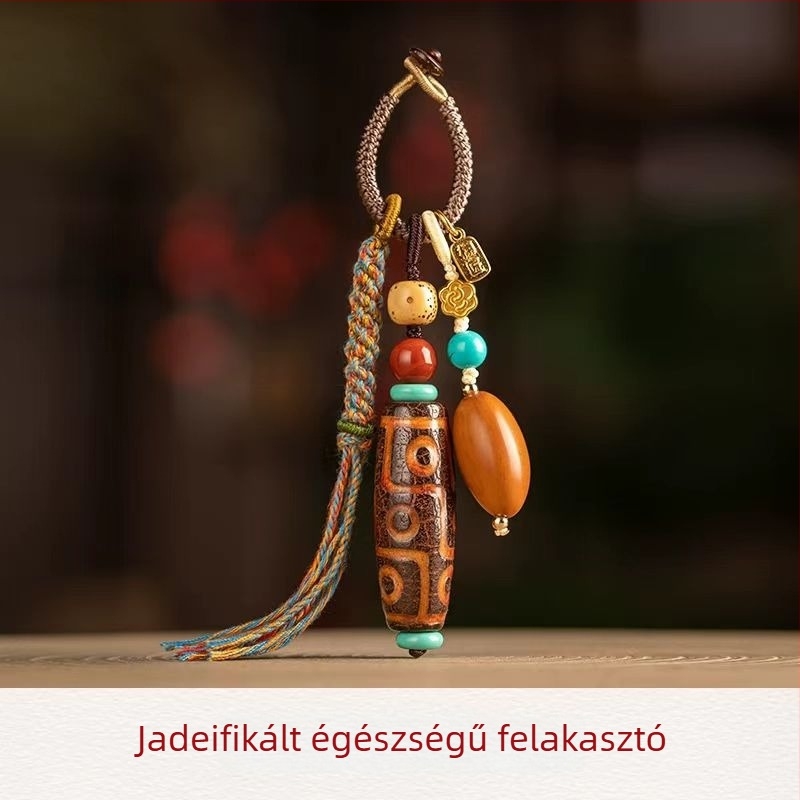 Kulcstartó táskafüggő – Etnikus stílus, szantálfa, elektroplattázás; Minta: kereszt, korona, római számok; Tavasz 2025