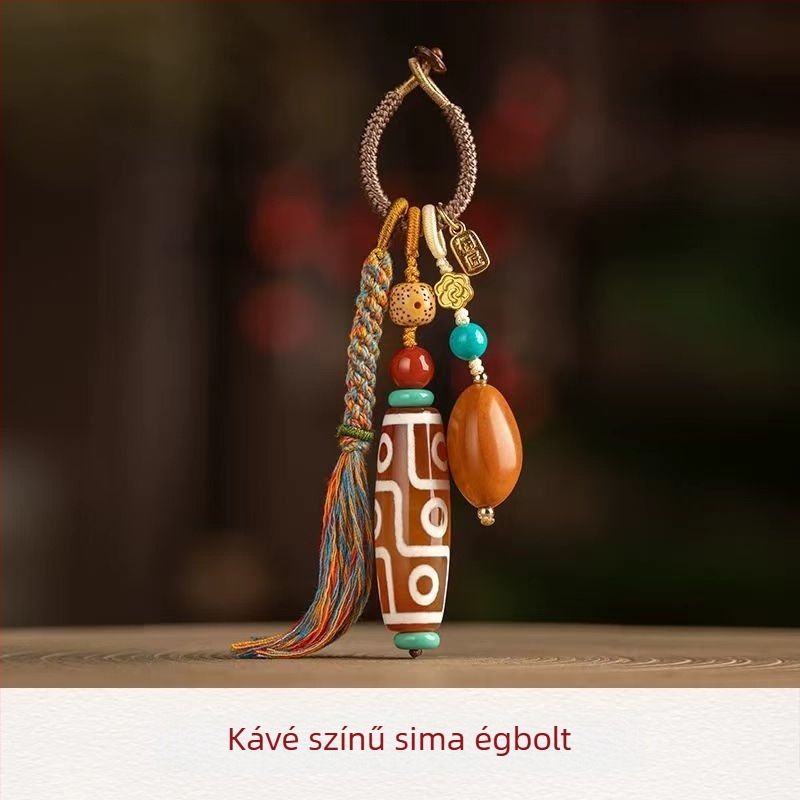 Kulcstartó táskafüggő – Etnikus stílus, szantálfa, elektroplattázás; Minta: kereszt, korona, római számok; Tavasz 2025