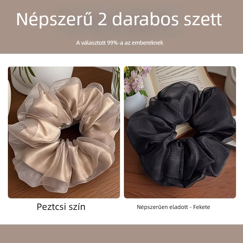 Organza hajgumi, két rétegű, koreai stílusú, selyem virággal díszített, gyerekeknek, származás: Jinhua