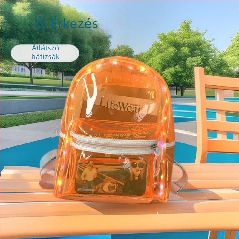 PVC Jelly hátizsák japán stílusú, csíkos mintával, 20–35L, 13 colos laptophoz