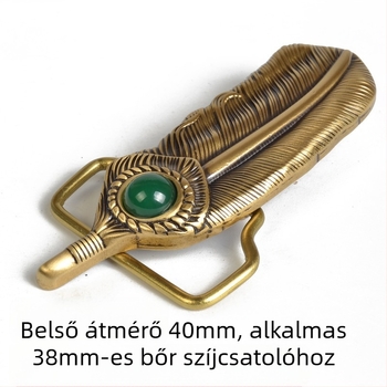 Férfi övcsat rézből, sima csat, DIY dísz virágokkal és tollakkal, kőpaneles öv kiegészítő