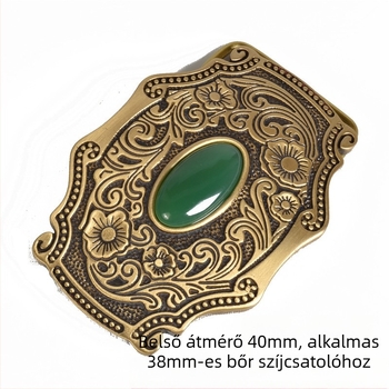 Férfi övcsat rézből, sima csat, DIY dísz virágokkal és tollakkal, kőpaneles öv kiegészítő