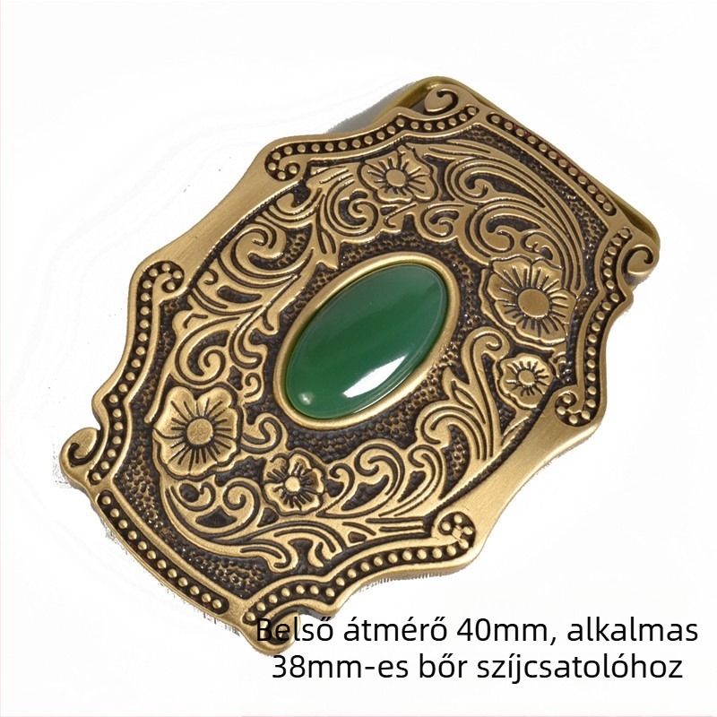 Férfi övcsat rézből, sima csat, DIY dísz virágokkal és tollakkal, kőpaneles öv kiegészítő