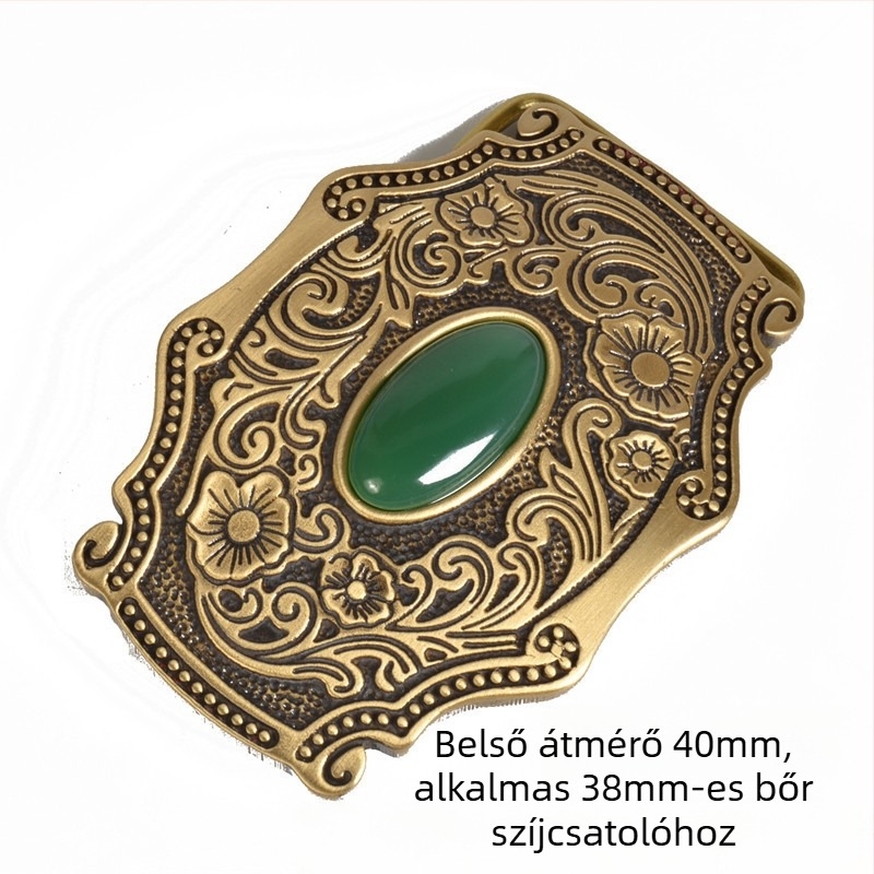 Férfi övcsat rézből, sima csat, DIY dísz virágokkal és tollakkal, kőpaneles öv kiegészítő