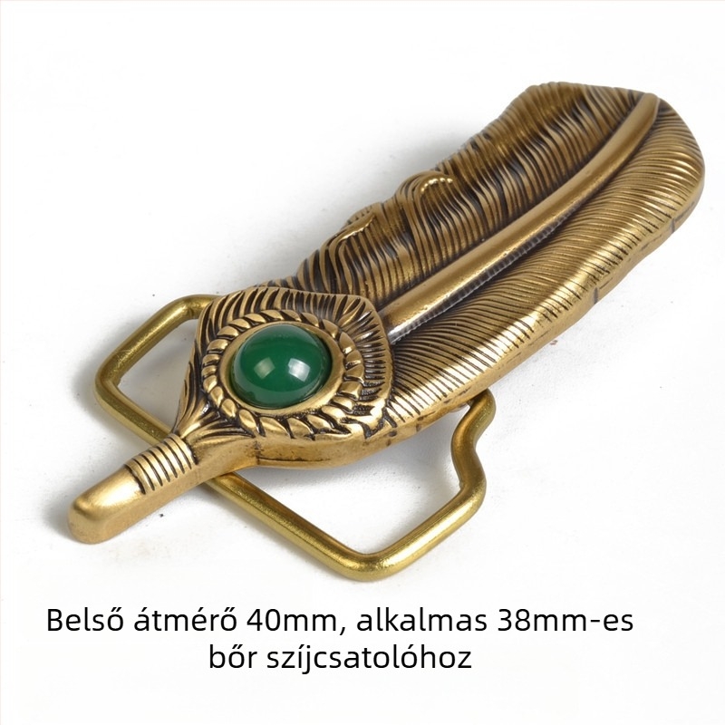 Férfi övcsat rézből, sima csat, DIY dísz virágokkal és tollakkal, kőpaneles öv kiegészítő