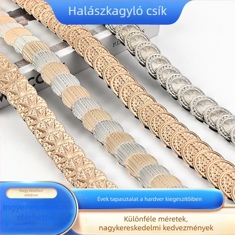 Vasból készült elasztikus öv, ötvözet csattal, kampózár, elektroplatinált felület, friss és édes stílus